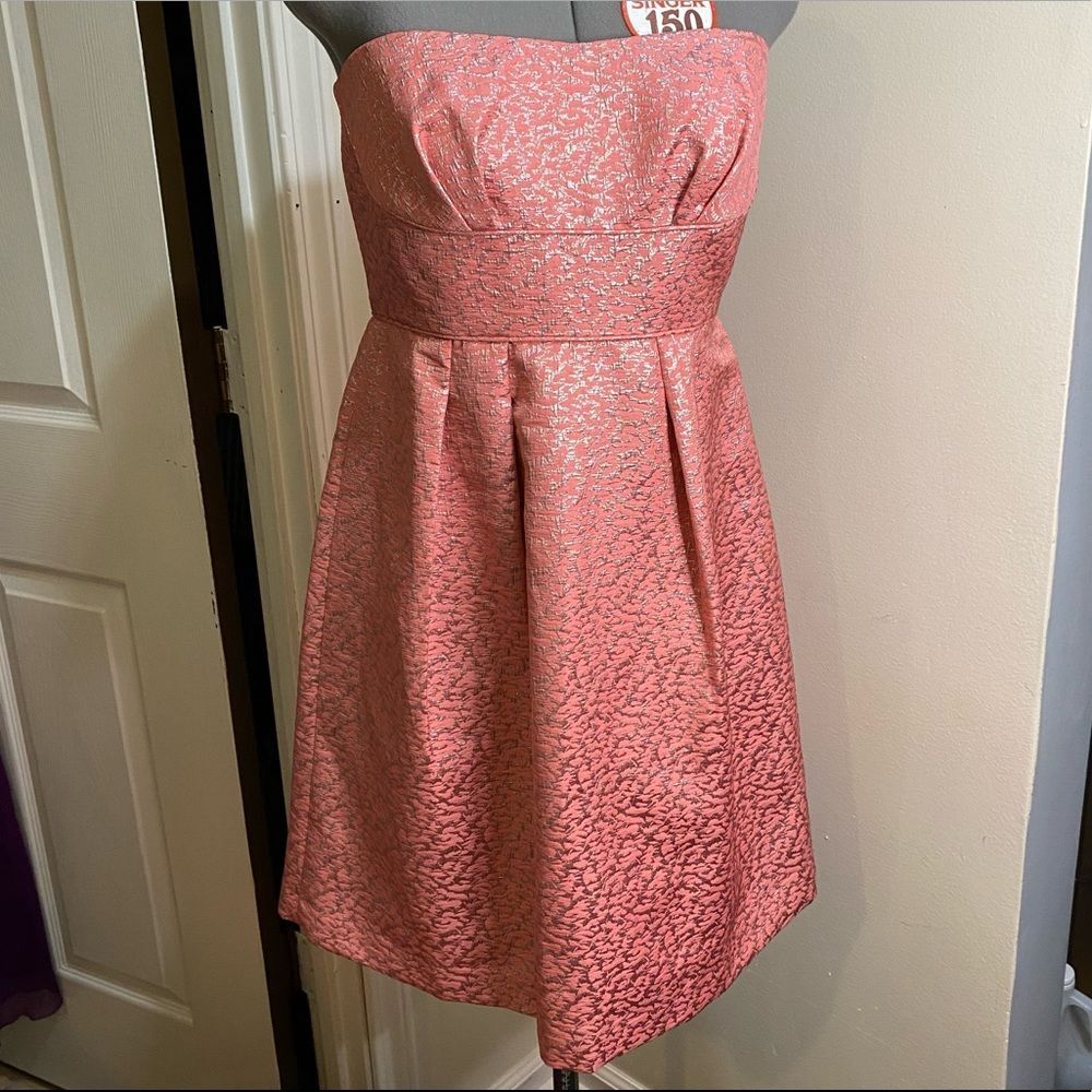 BCBGMaxAzria Peach Blush Silver Textured Strapless Cocktail & Party dress 6